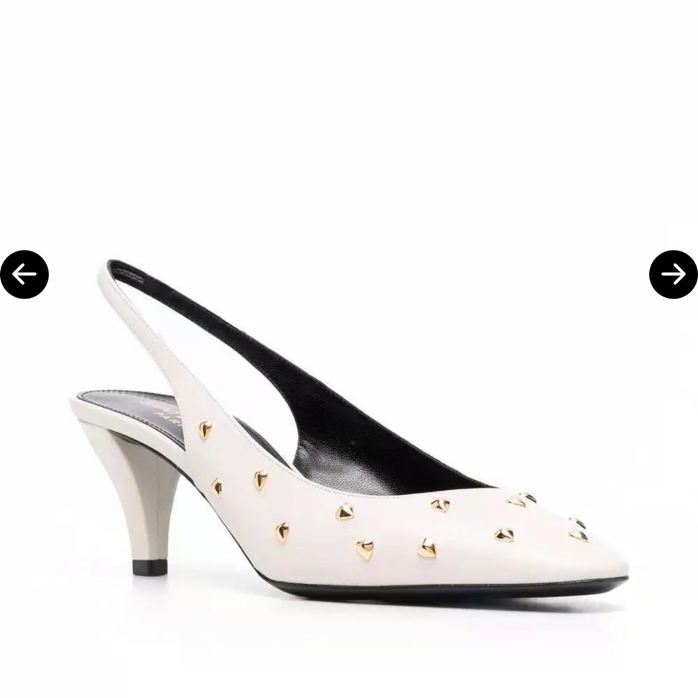 Saint Laurent Carole 60mm White and Gold Studded Slingback Heels